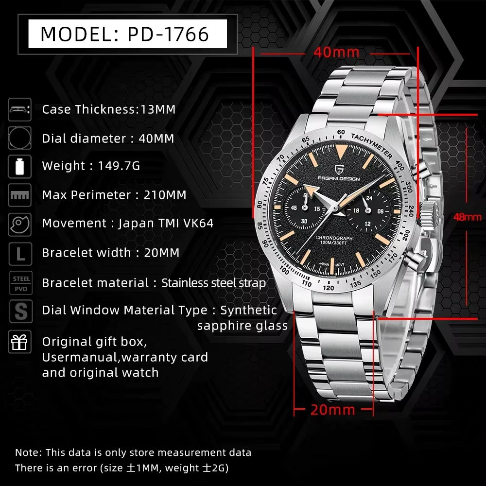 2025 Mens Watches Moon Quartz Watch Men Speed Sport Waterproof Chronograph AR Sapphire VK64 Steel Retro Luminous