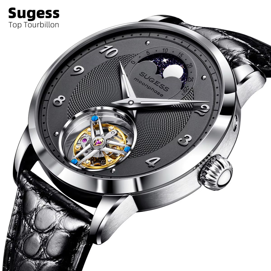 2023  Top Tourbillon Mens Luxury Watch Tianjin ST8235 Movement Mechanical Wristwatches Sapphire Glass Moonphase Luminous