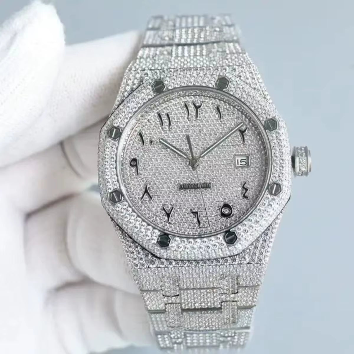 Hip Hop Luxury Automatic Mechanical Watch for Men VVS D Colour Moissanite Iced Out Sport Watch with Analog Glass Dial Display