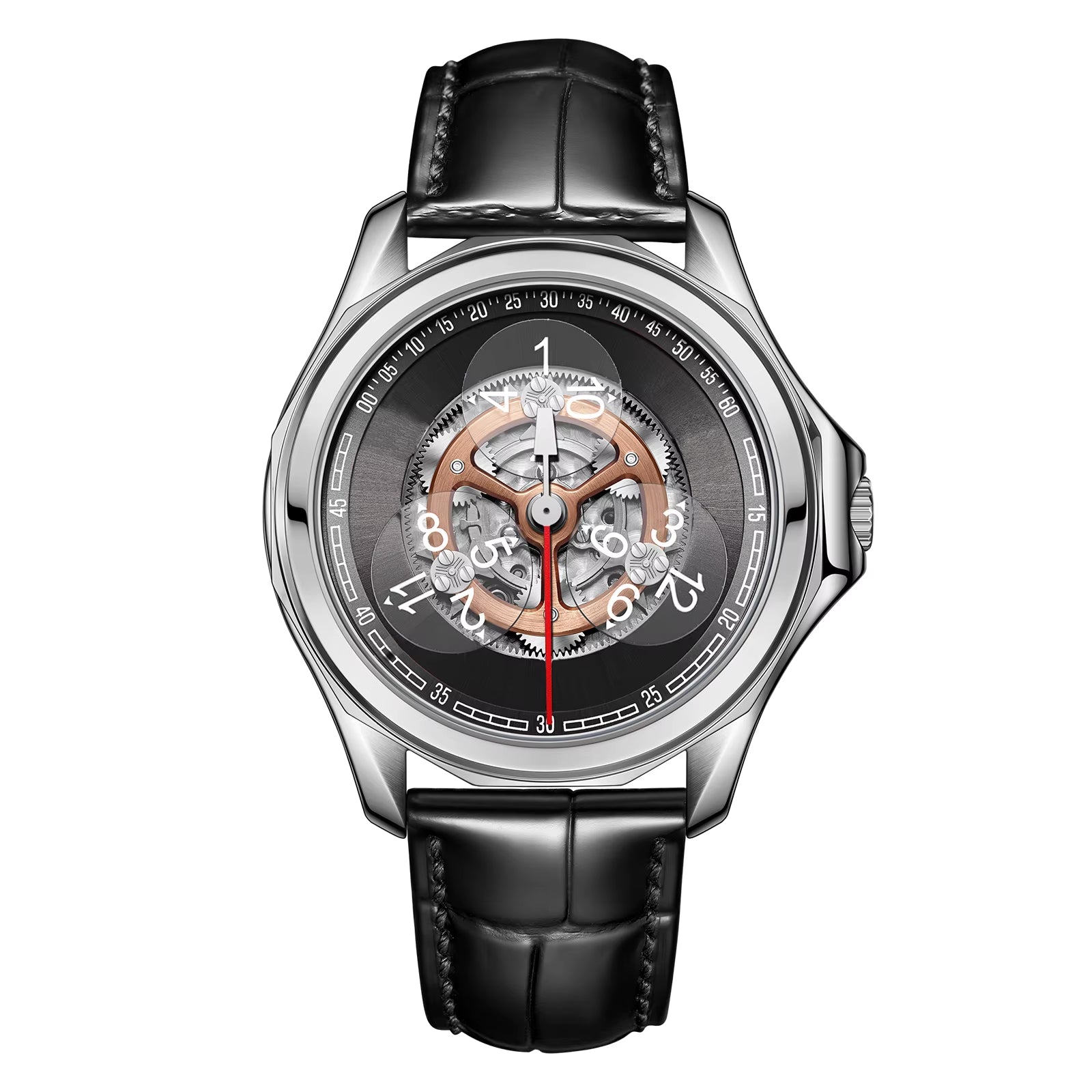 Stars Sapphire Wheel Mechanical Automatic Mens Steel Watch Leather Waterproof Creative Causal Watches