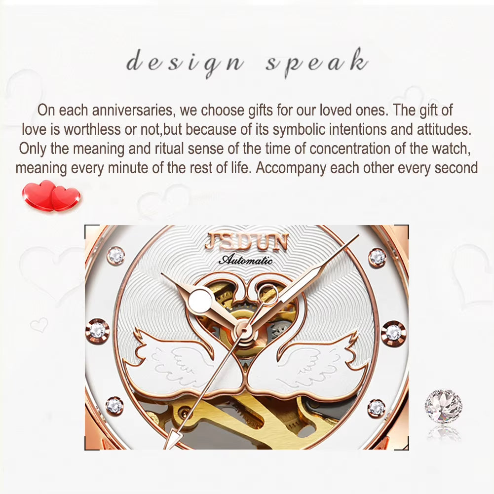 8831 Automatic Mechanical Women Watch Elegant Ceramic Strap Hollow Swan Design Waterproof Ladies' Watches