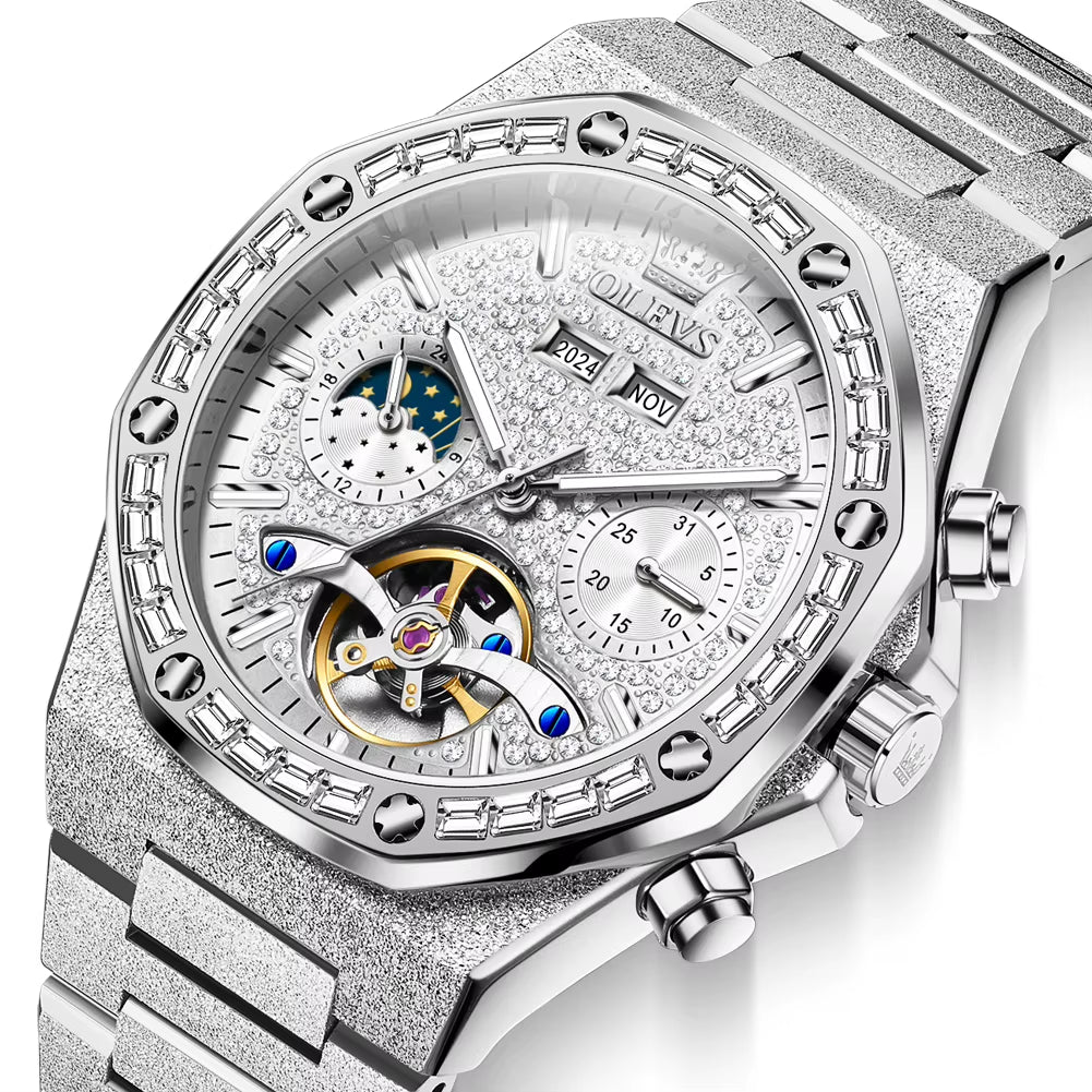 Gold Steel Mens Watches Top Brand Automatic Mechanical Luxury Watch Sport Waterproof Tourbillon Wrist Watch Reloj Hombre