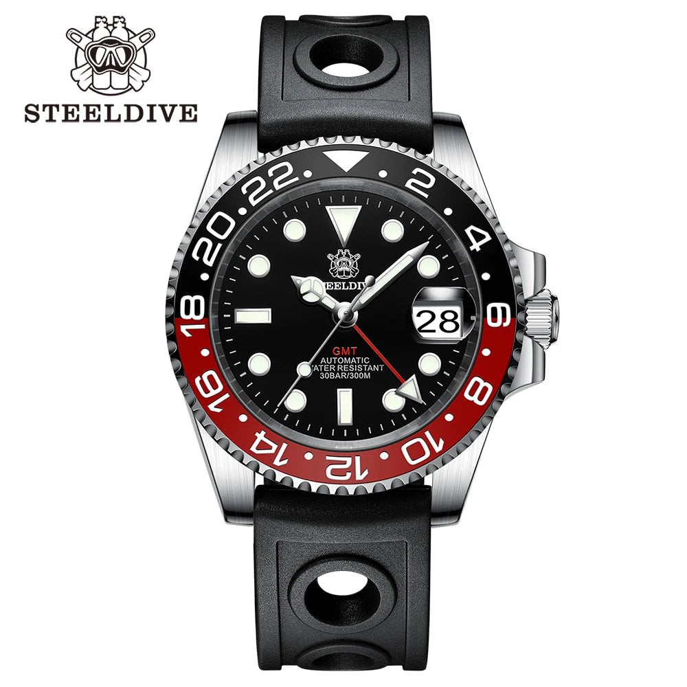 NH34 GMT Automatic Watch 41MM  SD1993 Ceramic Bezel 300M Waterproof Super Lumimnous Black Dial Mens Dive Watches Reloj