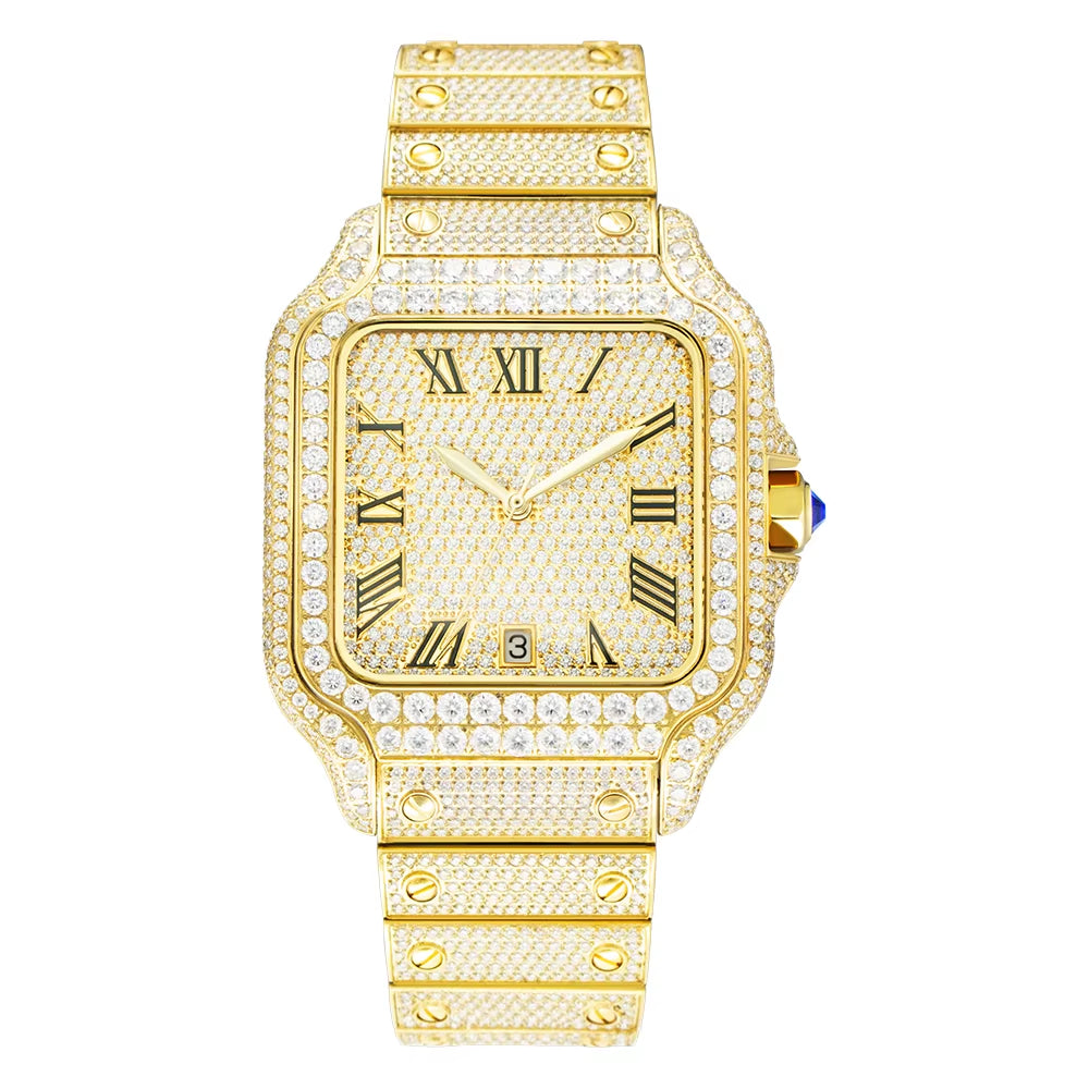  Hip Hop Iced Out Automatic Jewelry Watch Luxury Stainless Steel Mechanical Buss down VVS Moissanite Watch