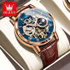 Mens Watches Automatic Mechanical Watch Tourbillon Sport Clock Leather Casual Business Retro Wristwatch Relojes Hombre