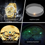 3280 Gold Luxury Mens Watches Diamond Dial Waterproof Automatic Mechanical Wristwatch Skeleton Luminous Date Brand Watch