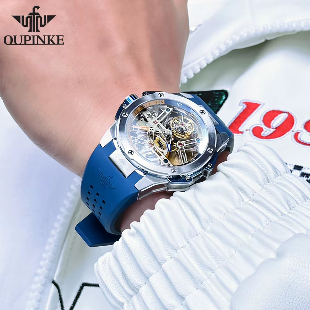 8003 Tourbillon Watch Top Luxury Brand Men Fully Automatic Mechanical Watch Waterproof Silicone Strap Original Men Gifts