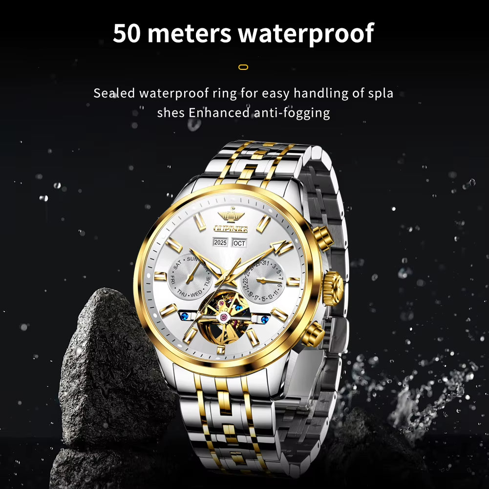 3296 Mens Watch Flywheel Automatic Mechanical Watch﻿ Waterproof Luminous Week Date Watches for Man Original Luxury Gift