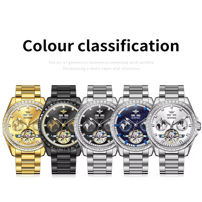 3280 Gold Luxury Mens Watches Diamond Dial Waterproof Automatic Mechanical Wristwatch Skeleton Luminous Date Brand Watch