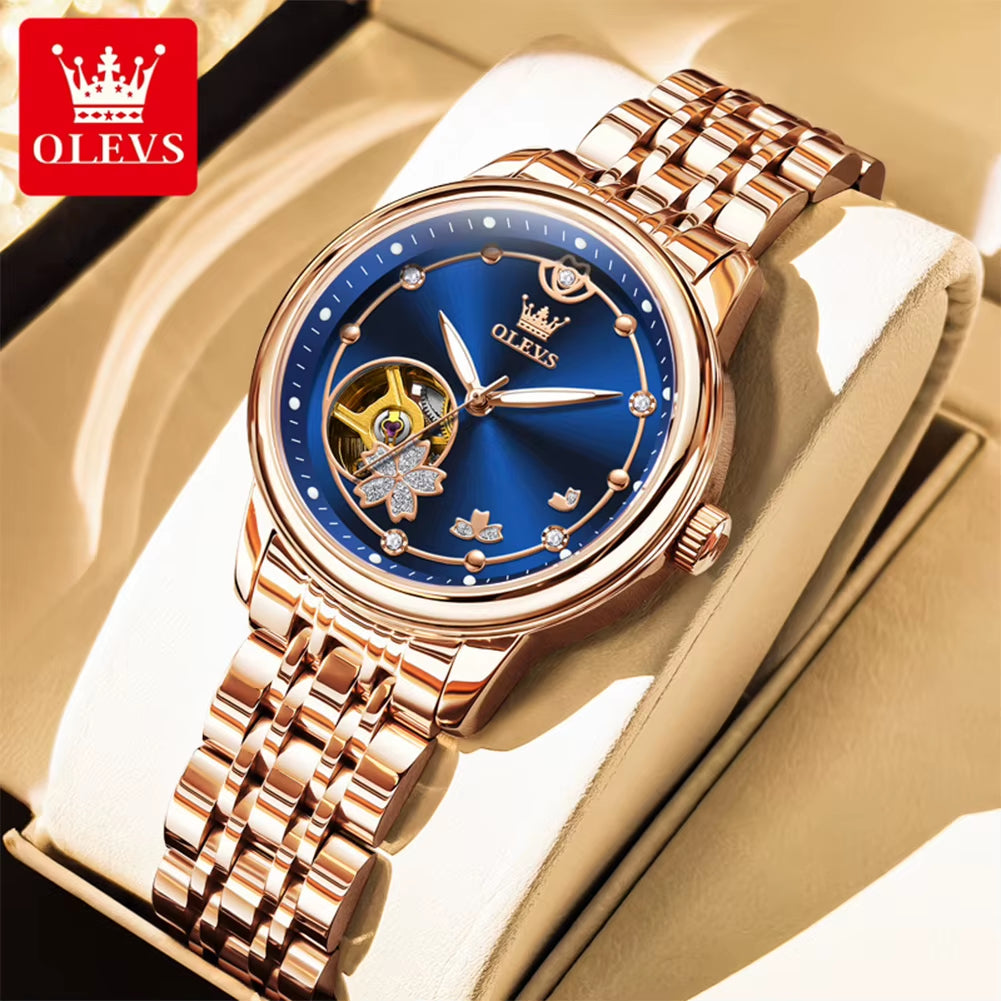 6732 New Womens Watch Original Luxury Skeleton Mechanical Watches Waterproof Luminous Watches for Women Set Bracelet Gift