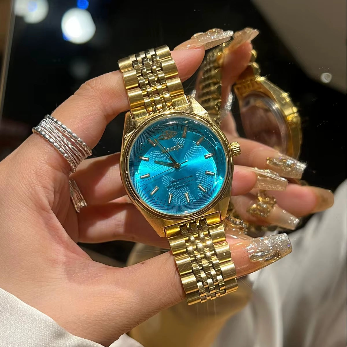 2024 Masafei Top Quality Stylish Color Dial Quartz Watches Women Luxury Gold Winding Watches Steel Strap Ladies Watches (NO BOX)