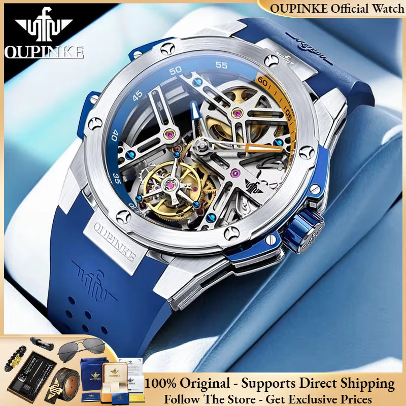 8003 Tourbillon Watch Top Luxury Brand Men Fully Automatic Mechanical Watch Waterproof Silicone Strap Original Men Gifts