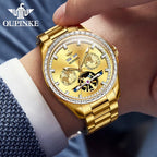 3280 Gold Luxury Mens Watches Diamond Dial Waterproof Automatic Mechanical Wristwatch Skeleton Luminous Date Brand Watch