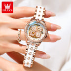 6612 Original Automatic Mechanical Wristwatch for Women Diamond Bezel Hollow Lucky Four Leaf Clover Elegant Ladies Watches