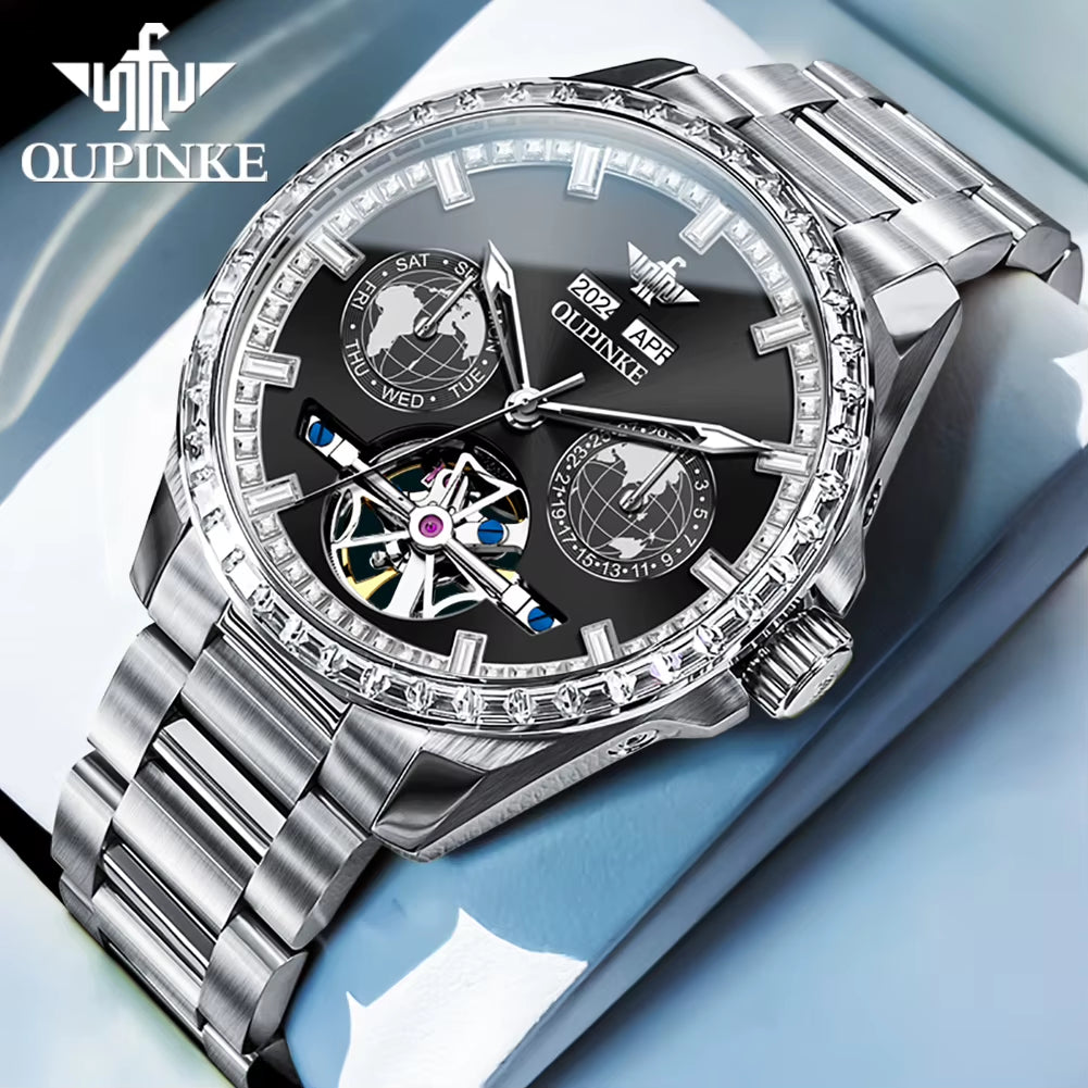 3280 Gold Luxury Mens Watches Diamond Dial Waterproof Automatic Mechanical Wristwatch Skeleton Luminous Date Brand Watch