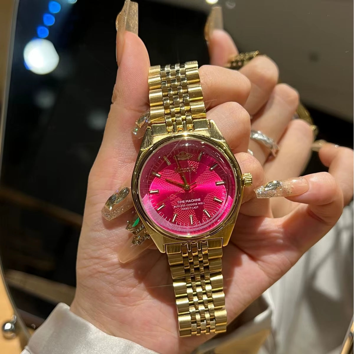 2024 Masafei Top Quality Stylish Color Dial Quartz Watches Women Luxury Gold Winding Watches Steel Strap Ladies Watches (NO BOX)
