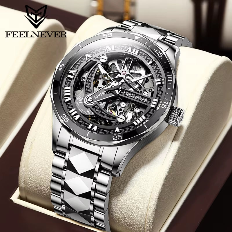 FEELNEVER Top Brand Mechanical Watches Men  Automatic Luxury Mens Watch 50M Waterproof Luminous Tourbillon Wristwatch Reloj