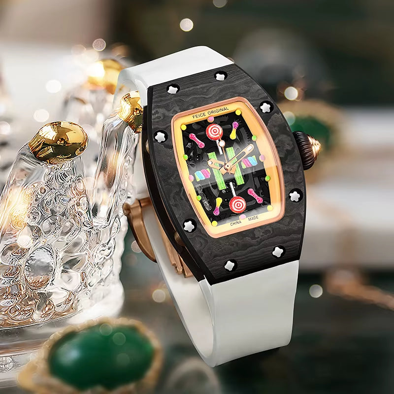 Women'S Automatic Mechanical Watch Waterproof Fashion Luxury Simple Barrel Watch Sapphire Watch Luminous Wristwatch FM606