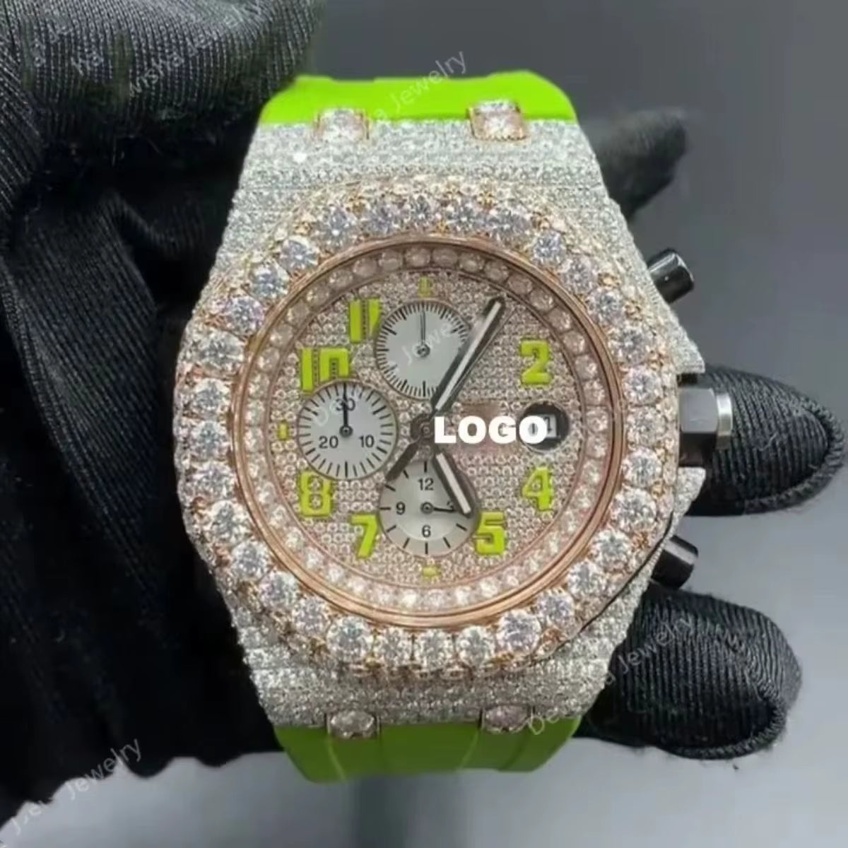 Hip Hop Luxury Automatic Mechanical Watch for Men VVS D Colour Moissanite Iced Out Sport Watch with Analog Glass Dial Display