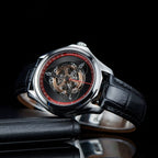 Stars Sapphire Wheel Mechanical Automatic Mens Steel Watch Leather Waterproof Creative Causal Watches