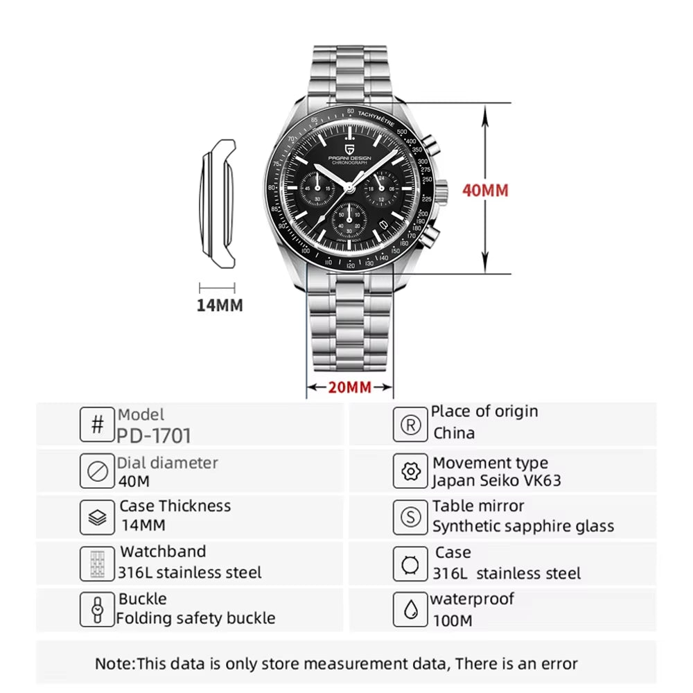 Moon Mens Watches Quartz Automatic Watch Men Luxury Sports VK63 Chronograph Waterproof Sapphire Reloj Hombre 2025