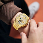 Gold Steel Mens Watches Top Brand Automatic Mechanical Luxury Watch Sport Waterproof Tourbillon Wrist Watch Reloj Hombre