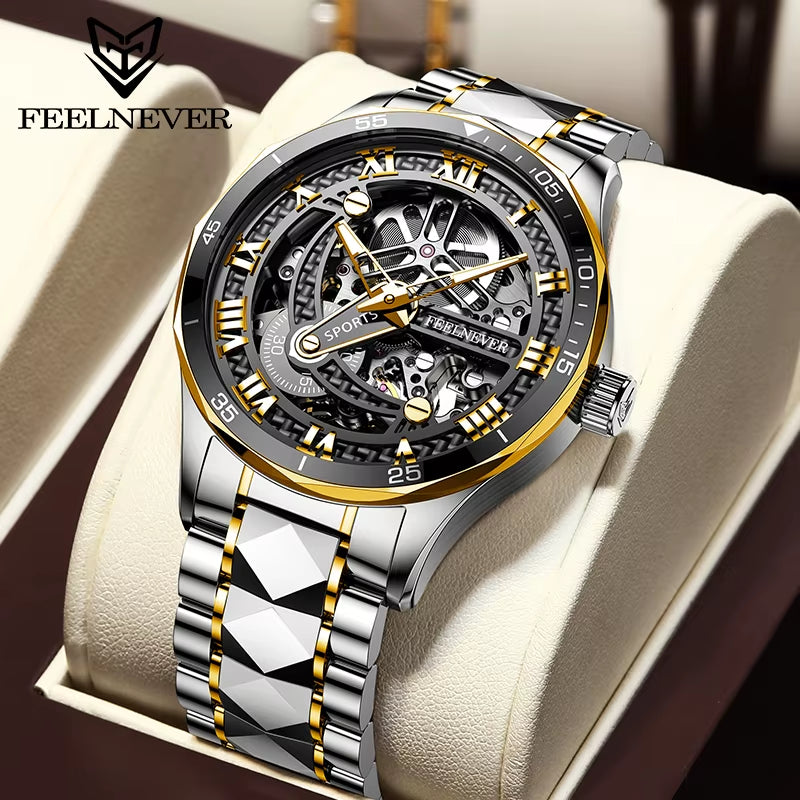 FEELNEVER Top Brand Mechanical Watches Men  Automatic Luxury Mens Watch 50M Waterproof Luminous Tourbillon Wristwatch Reloj