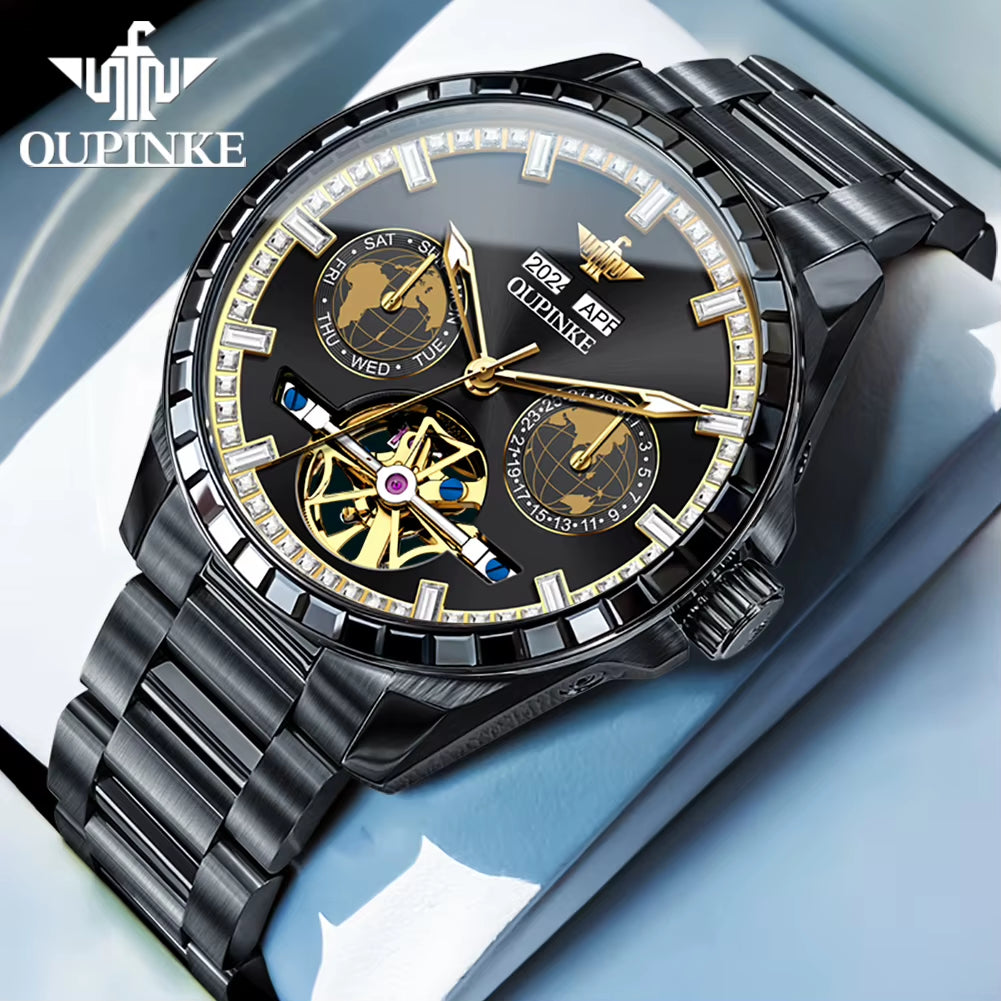 3280 Gold Luxury Mens Watches Diamond Dial Waterproof Automatic Mechanical Wristwatch Skeleton Luminous Date Brand Watch