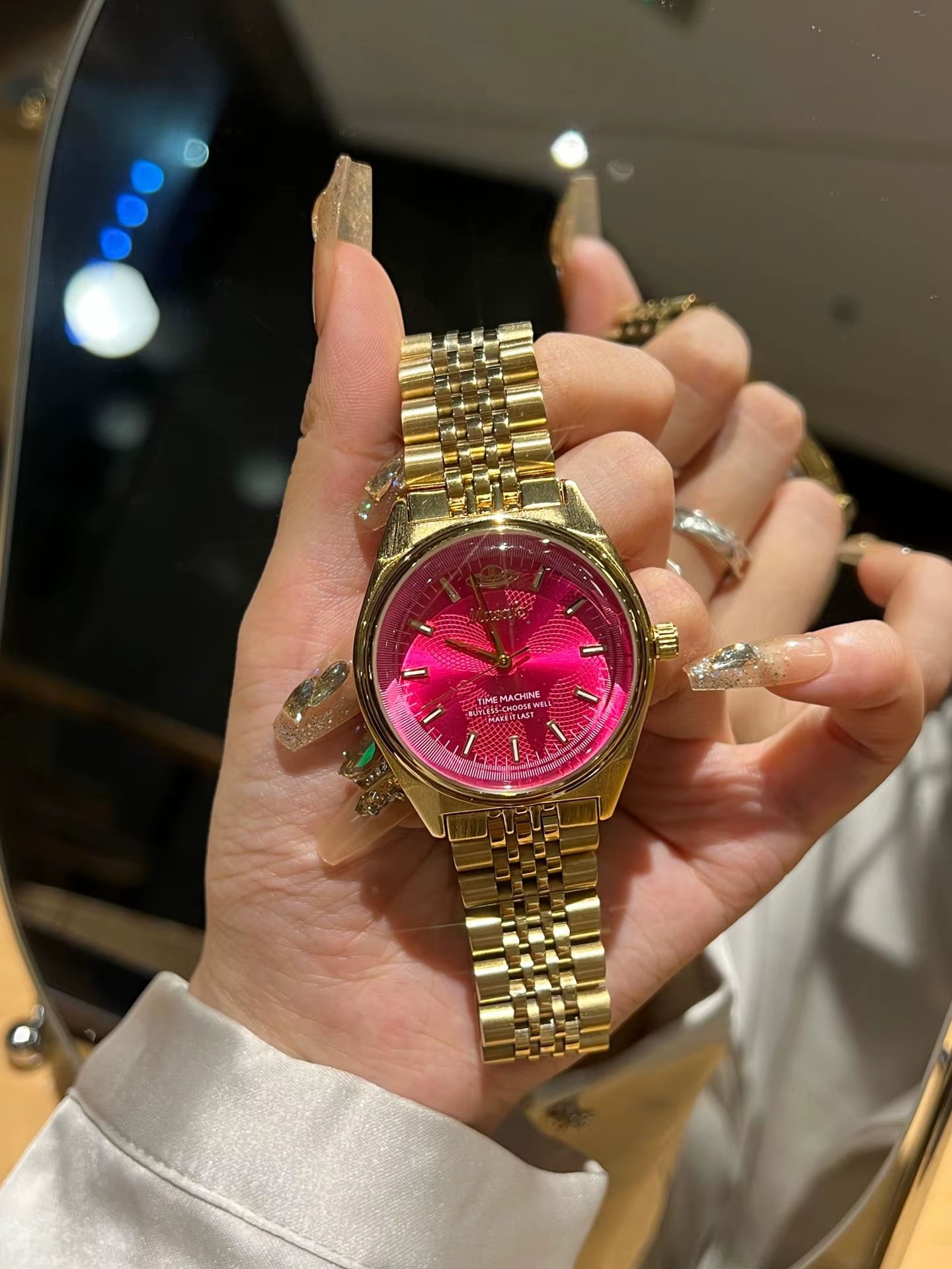 2024 Masafei Top Quality Stylish Color Dial Quartz Watches Women Luxury Gold Winding Watches Steel Strap Ladies Watches (NO BOX)