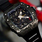 Luxury Carbon Fiber Mechanical Watch - Skeletonised Dial for Men S Accents (Tonneau Design)Trend Products Men