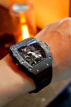 Luxury Carbon Fiber Mechanical Watch - Skeletonised Dial for Men S Accents (Tonneau Design)Trend Products Men