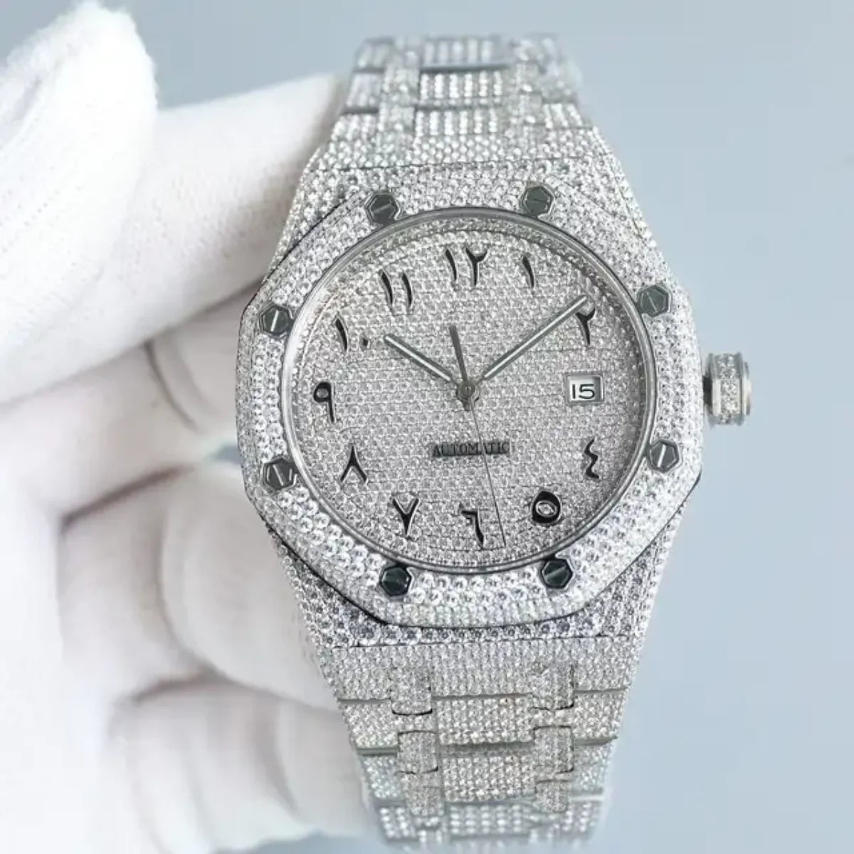 Hip Hop Luxury Automatic Mechanical Watch for Men VVS D Colour Moissanite Iced Out Sport Watch with Analog Glass Dial Display