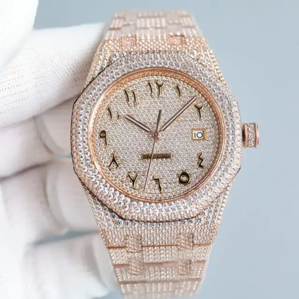 Hip Hop Luxury Automatic Mechanical Watch for Men VVS D Colour Moissanite Iced Out Sport Watch with Analog Glass Dial Display