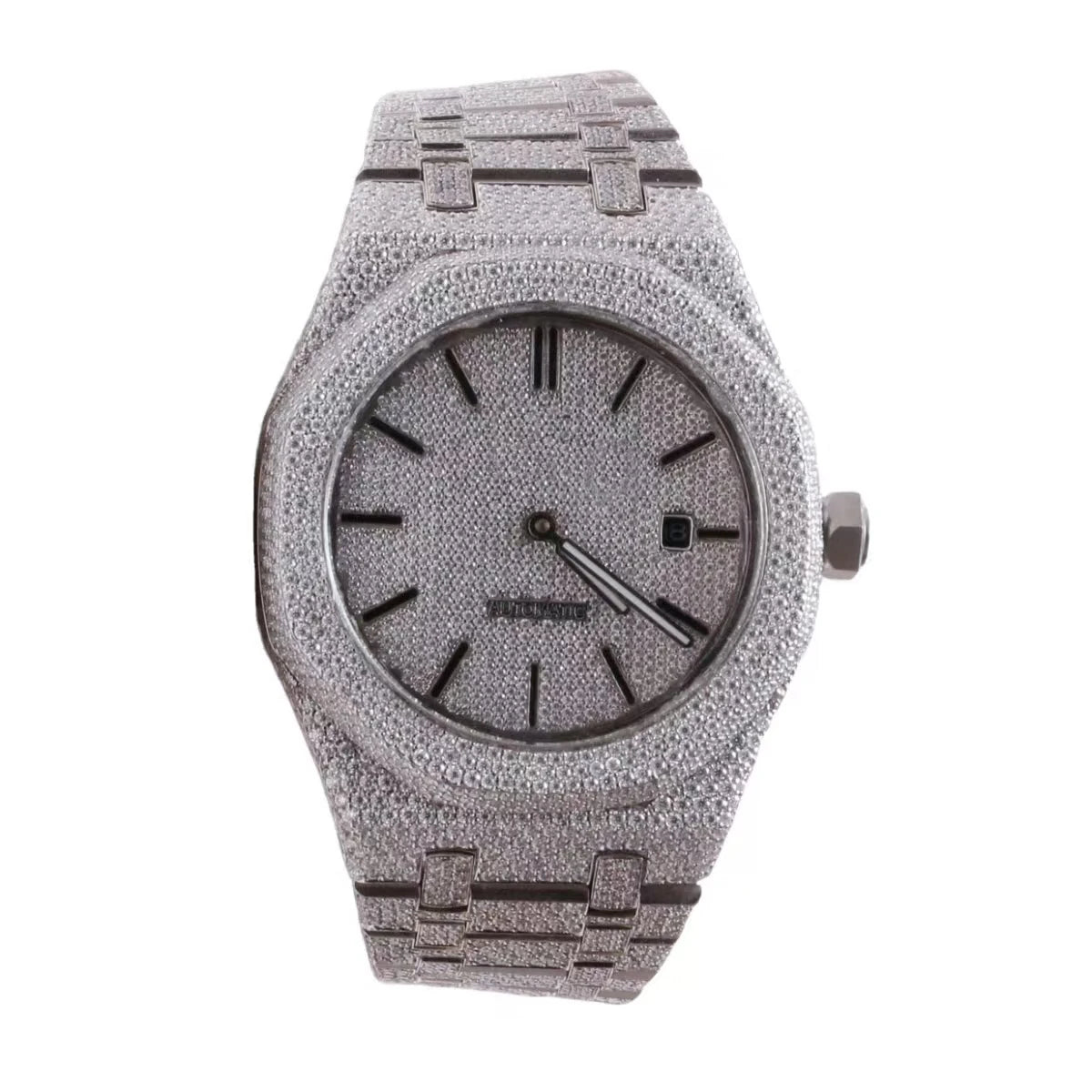 Hip Hop Luxury Automatic Mechanical Watch for Men VVS D Colour Moissanite Iced Out Sport Watch with Analog Glass Dial Display