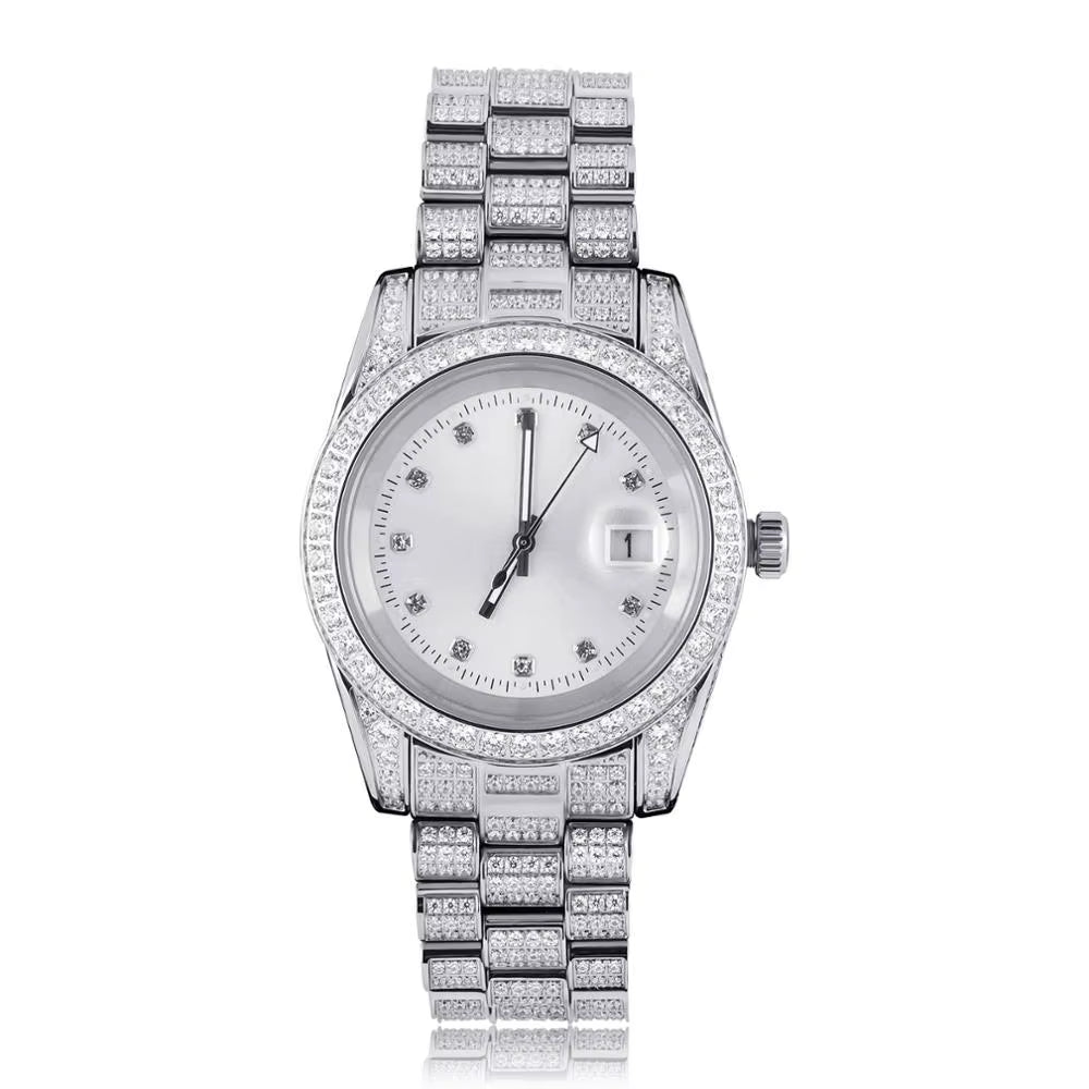 Fashion Bling Watches Quartz HIP HOP Watches with Micro Pave Iced Out Cubic Zirconia Stainless Steel Watches Clock for Gift