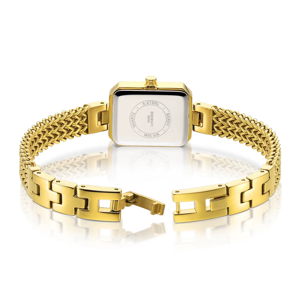 Women Rectangle Wristwatch Gold Quartz Fashion Jewelry Bracelet Set Minimalist Watch Multicolored Stone Ladies Watches