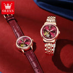 6732 New Womens Watch Original Luxury Skeleton Mechanical Watches Waterproof Luminous Watches for Women Set Bracelet Gift