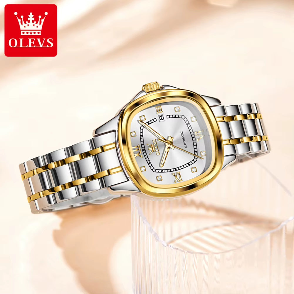 9810 Automatic Mechanical Watch for Women Luxury Diamond Scale Womens Wristwatch Stainless Steel Waterproof Ladies Watches