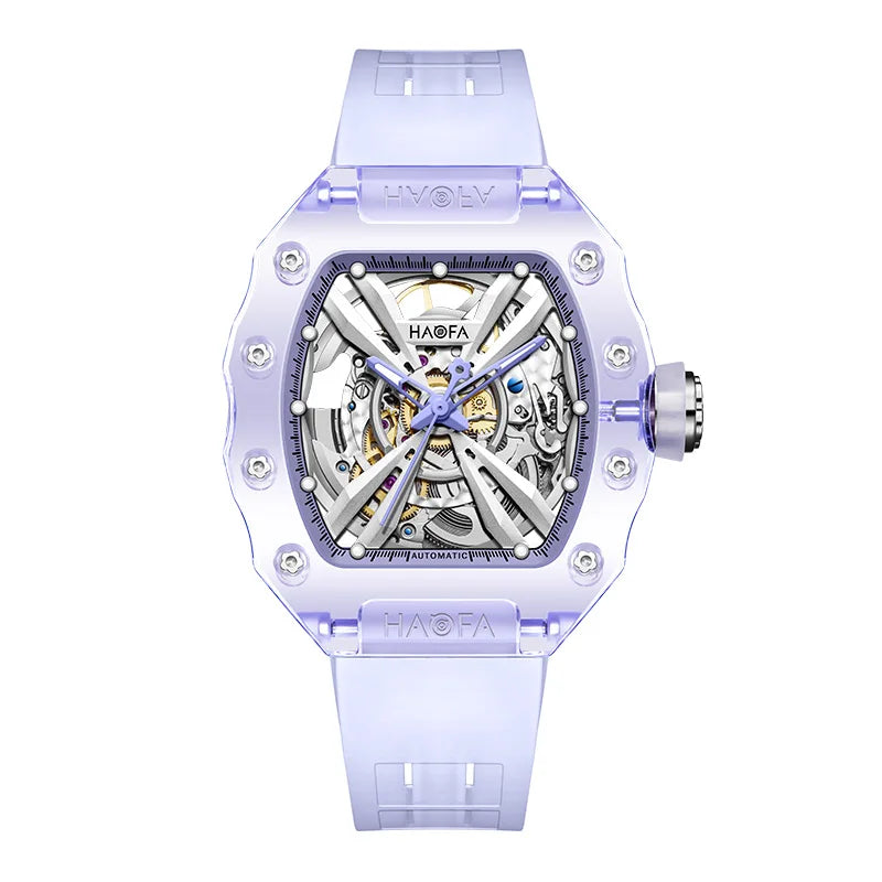 Haofa Crystal Automatic Mechanical Watch for Women Transparent Movement Hollow Luminous Luxury Ladies Watch 2302