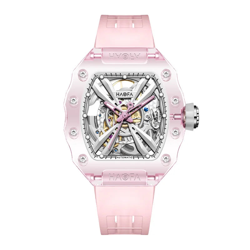 Haofa Crystal Automatic Mechanical Watch for Women Transparent Movement Hollow Luminous Luxury Ladies Watch 2302