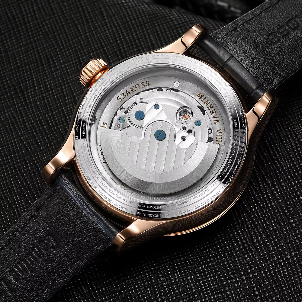 Luxury Double Earth Rotating Men'S Mechanical Watch Automatic Movement Waterproof Clock Pilots Men 1963 Flywheel Watches