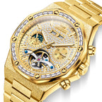 Gold Steel Mens Watches Top Brand Automatic Mechanical Luxury Watch Sport Waterproof Tourbillon Wrist Watch Reloj Hombre