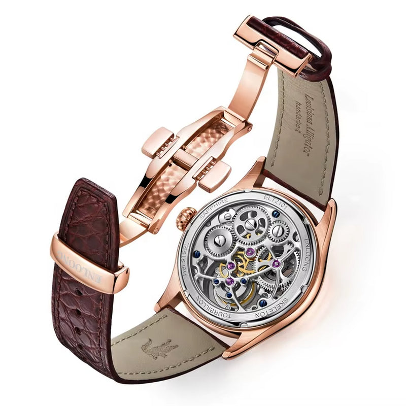 2021 ENLOONG Real Luxury Tourbillon Watches Men Skeleton Rose Gold Sapphire Stainless Steel OEM Wrist Man Watch Luxury