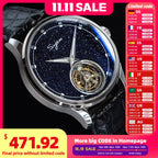 2023  Tourbillon Mens Watch Tianjin ST8230 Movement Blue Aventurine Stone Luxury Mechanical Hand Wind Watches Crocodile