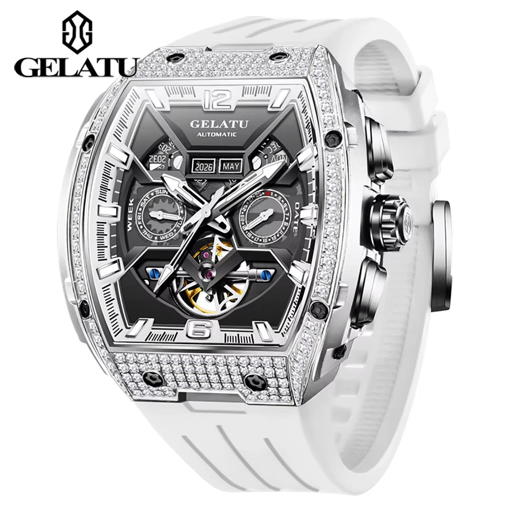 Men'S Watch Hollow Out Skeleton Automatic Watch for Men Silicone Strap Dual Calendar Luxury Original Mechanical Man Watch