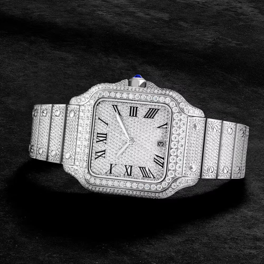  Hip Hop Iced Out Automatic Jewelry Watch Luxury Stainless Steel Mechanical Buss down VVS Moissanite Watch