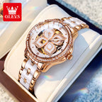 6612 Original Automatic Mechanical Wristwatch for Women Diamond Bezel Hollow Lucky Four Leaf Clover Elegant Ladies Watches