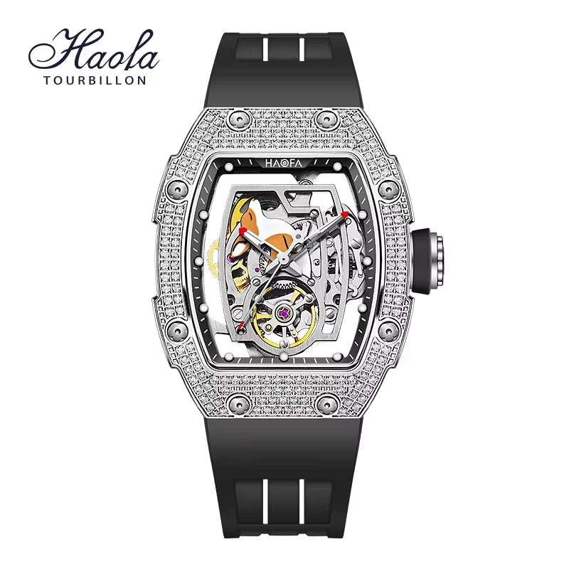 Haofa Ladies Watch Kangaroo Automatic Movement Luminous Diamond Hollow Skeleton Straight in Fashion Women Luxury Wristwatch 1992