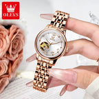 6732 New Womens Watch Original Luxury Skeleton Mechanical Watches Waterproof Luminous Watches for Women Set Bracelet Gift