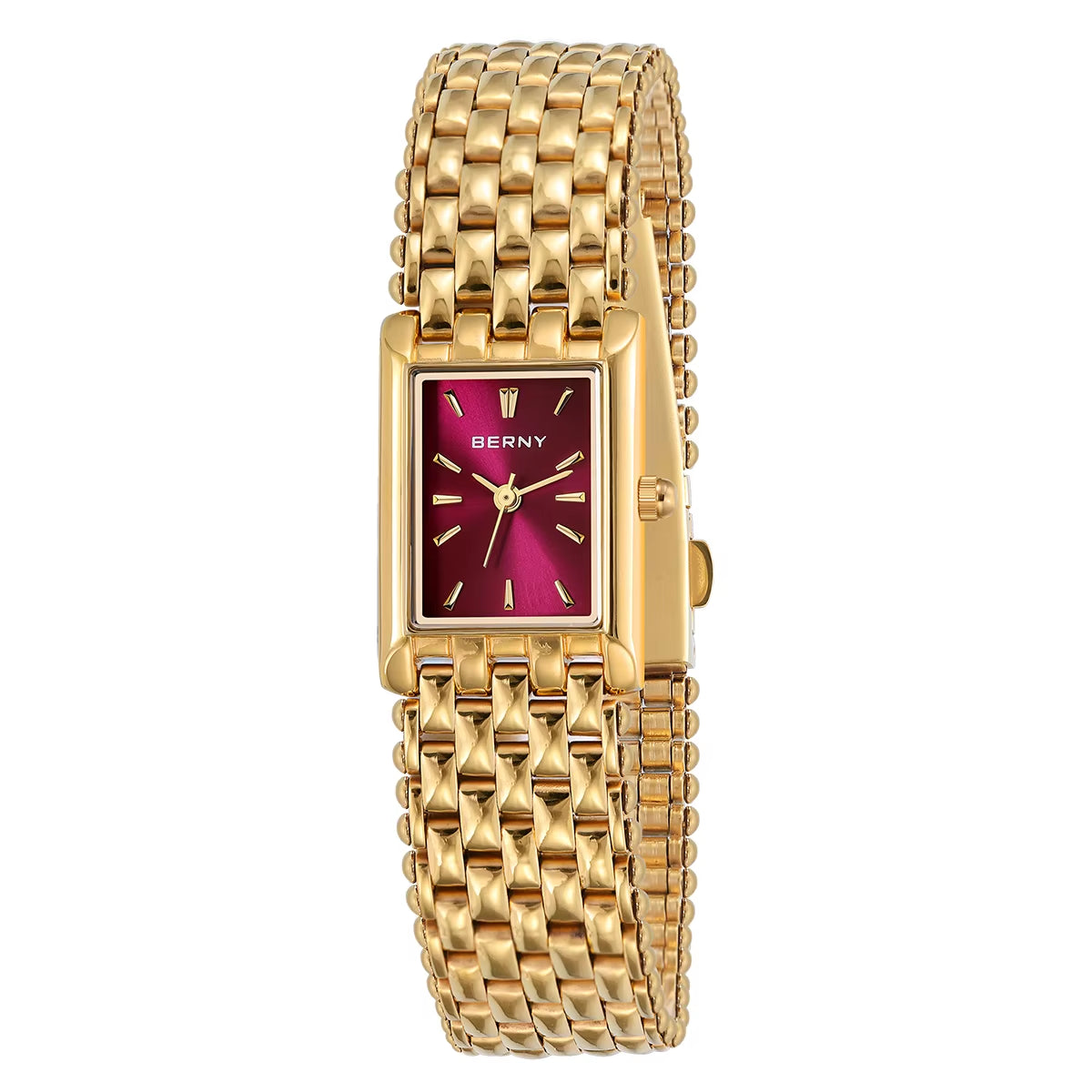 Gold Watch for Women Burgundy Red Fashion Casual Women Watches Stainless Steel Square Luxury Ladies Quartz Wristwatches